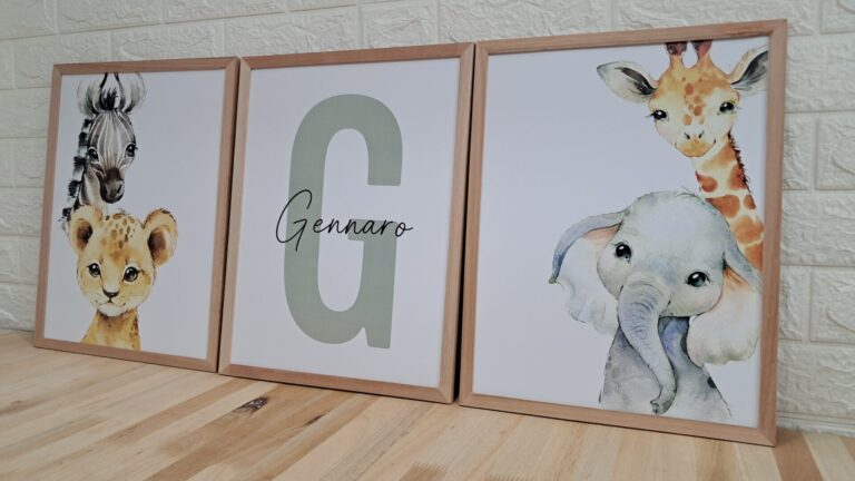 Set de animales de la selva con la inicial y el nombre Gennaro