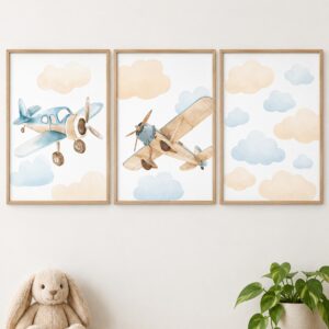 Set de cuadros infantiles Aviones entre nubes - Indokids Uruguay