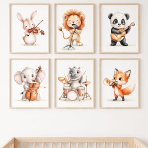 Set de cuadros infantiles «Banda de animales» para decorar el cuarto del bebé — Indokids Uruguay