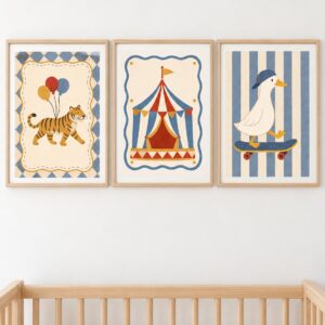 Set de cuadros infantiles «Circo vintage» para decorar el cuarto del bebé — Indokids Uruguay