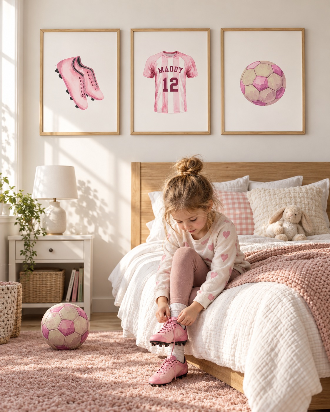 Cuadros infantiles Fútbol en rosa con nombre en un dormitorio de bebé - Indokids Uruguay