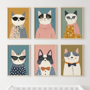 Set de cuadros infantiles «Gatos con estilo» para decorar el cuarto del bebé — Indokids Uruguay