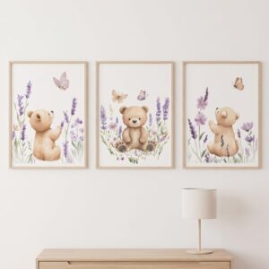 Set de cuadros infantiles Ositos y lavanda - Indokids Uruguay