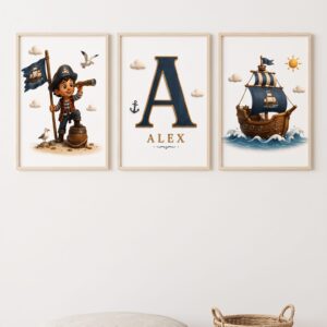 Set de cuadros infantiles Pirata con inicial - Indokids Uruguay