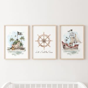 Set de cuadros infantiles Piratas acuarela - Indokids Uruguay