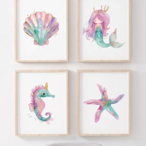 Set de cuadros infantiles «Sirena arcoíris» para decorar el cuarto del bebé — Indokids Uruguay