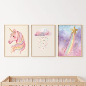 Set de cuadros infantiles Unicornio y lluvia de colores - Indokids Uruguay
