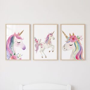 Set de cuadros infantiles Unicornios floreados - Indokids Uruguay